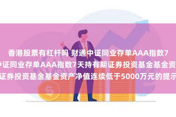 香港股票有杠杆吗 财通中证同业存单AAA指数7天持有期: 关于财通中证同业存单AAA指数7天持有期证券投资基金基金资产净值连续低于5000万元的提示性公告