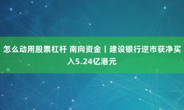 怎么动用股票杠杆 南向资金丨建设银行逆市获净买入5.24亿港元