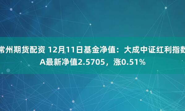 常州期货配资 12月11日基金净值：大成中证红利指数A最新净值2.5705，涨0.51%