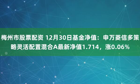 梅州市股票配资 12月30日基金净值：申万菱信多策略灵活配置混合A最新净值1.714，涨0.06%